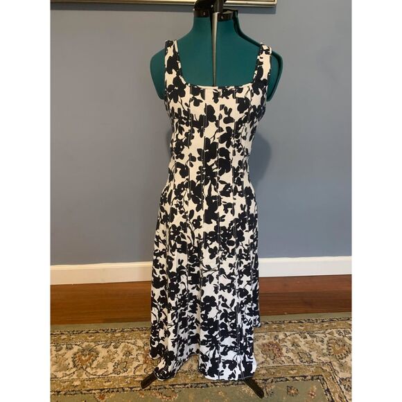 LOFT Petite Forget Me Not Ponte Seamed Flare Midi Sundress, size 0 - Picture 3 of 7